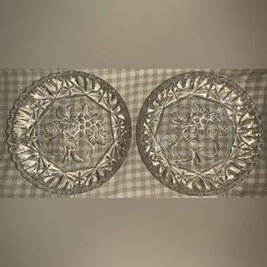 Pressed Clear Glass Fruit Motif Trinket Dish Condiment Serving Plate (2) Vintage